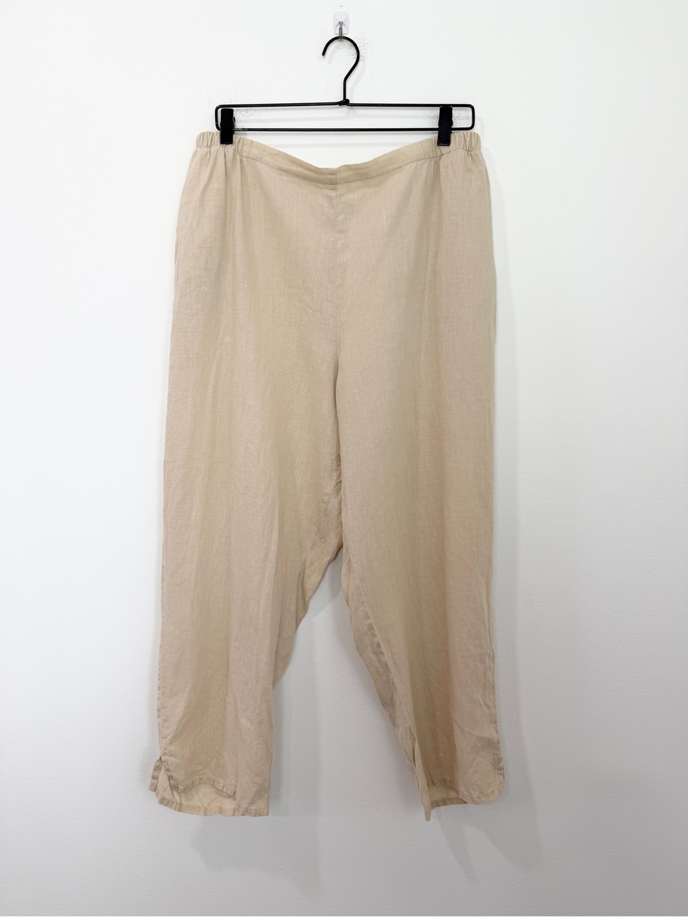 Flax 100% Linen Pants Elastic Waist Tan size Large